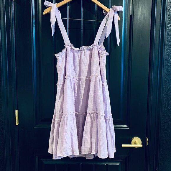 Altard State Bows Above Lavender Purple Ruffle Tie Shoulder Tiered Dress | Small - Picture 3 of 7